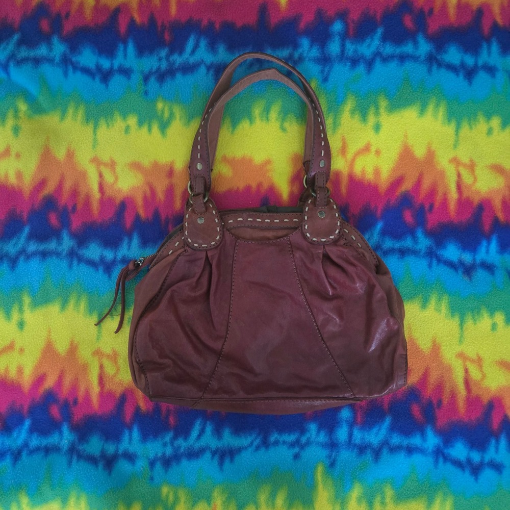Vintage Lucky Brand Italian Lamb Leather Shoulder Bag Red Hobo Purse